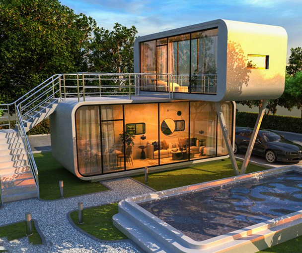 Capsule house design with night light and comes in 3 sizes. With or without furnichure