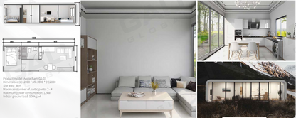 Capsule house design with night light and comes in 3 sizes. With or without furnichure